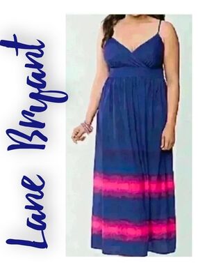 Lane Bryant Royal Blue Navy Maxi Dress with Pink Stripes